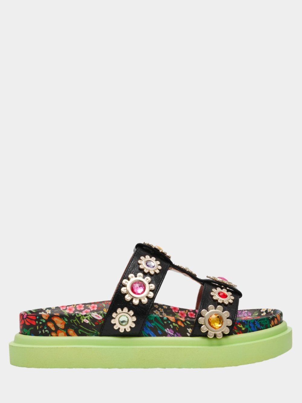 Betsey Johnson Madoxx Ditsy Floral Jeweled Flatform Sandals Size 6